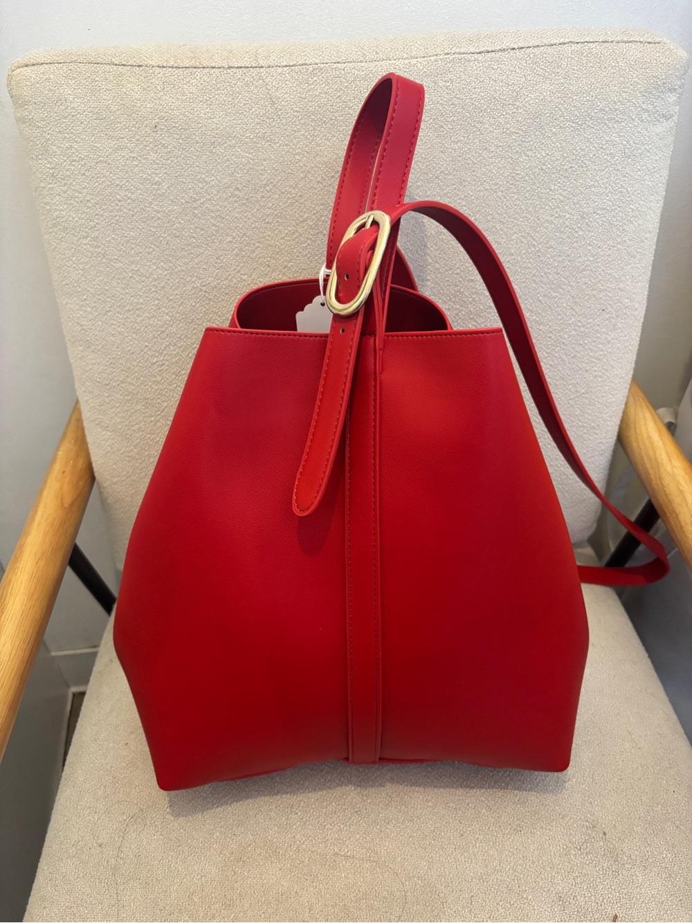 Old Navy Red Bucket Shoulder Bag with Gold Buckle